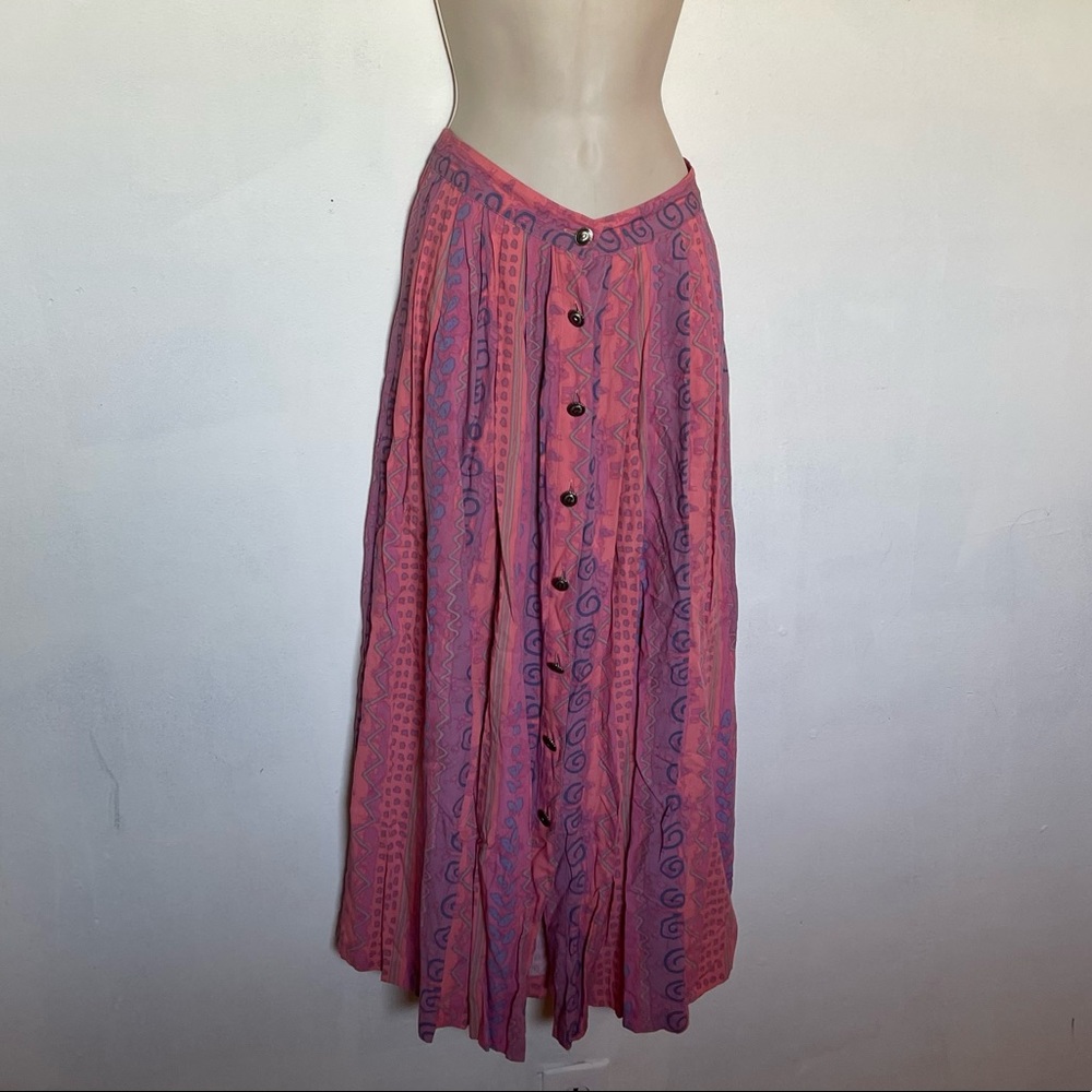 Pink and Purple Button-Down Maxi Skirt